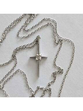 14k White Gold  Diamond  Point Cross Charm Pendant
